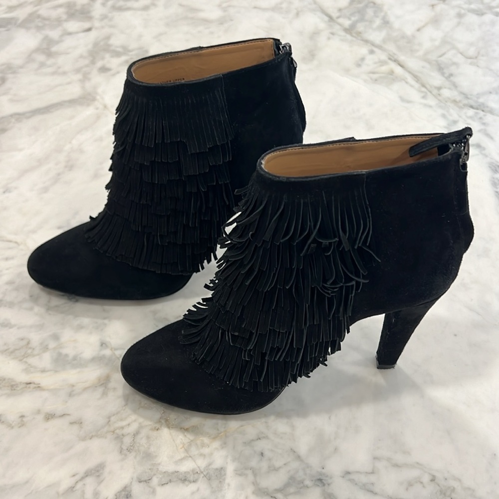 Banana Republic Darcy Black Suede Fringe Boots Size 8
